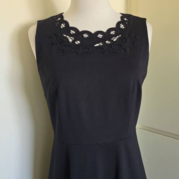 Talbots Fit and Flare Black Ponte Knit Dress with embroidered scallop neckline a - Picture 4 of 11